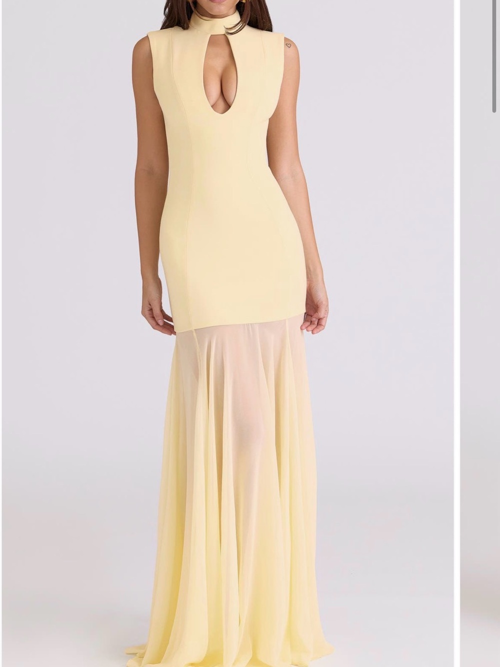 House of CB Pale Yellow Sleeveless Keyhole Mermaid Gown